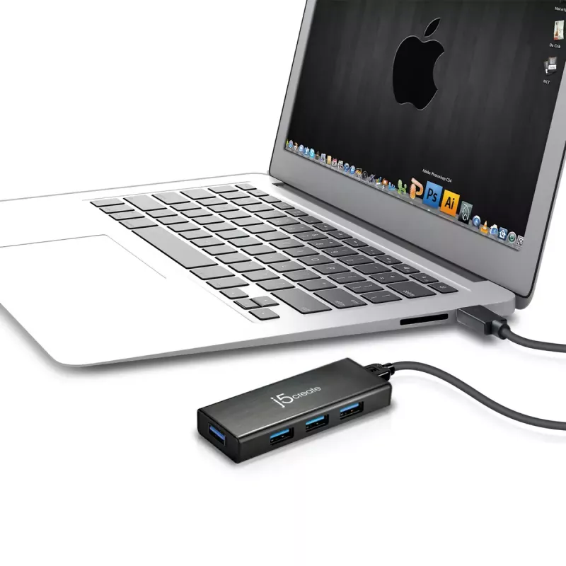 Hub USB j5create JUH340 4-portowy USB 3.0 Czarny Aluminium