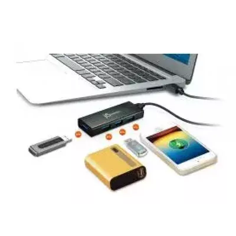 Hub USB j5create JUH340 4-portowy USB 3.0 Czarny Aluminium