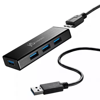 Hub USB j5create JUH340 4-portowy USB 3.0 Czarny Aluminium