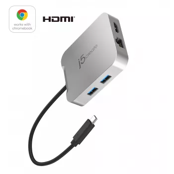 j5create JCD391 4K60 Elite USB-C® PD wieloportowy adapter, srebrny