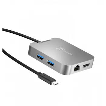 j5create JCD391 4K60 Elite USB-C® PD wieloportowy adapter, srebrny