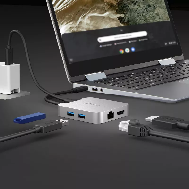 j5create JCD391 4K60 Elite USB-C® PD wieloportowy adapter, srebrny