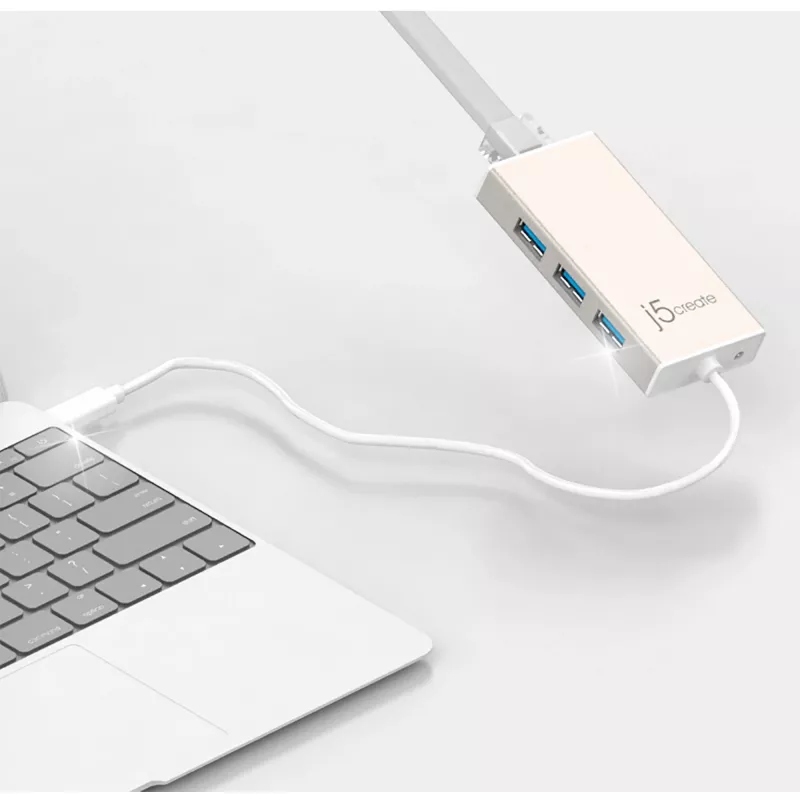 j5create JCH471 USB-C™ Gigabit Ethernet i Hub Multi Adapter, metaliczny szampański