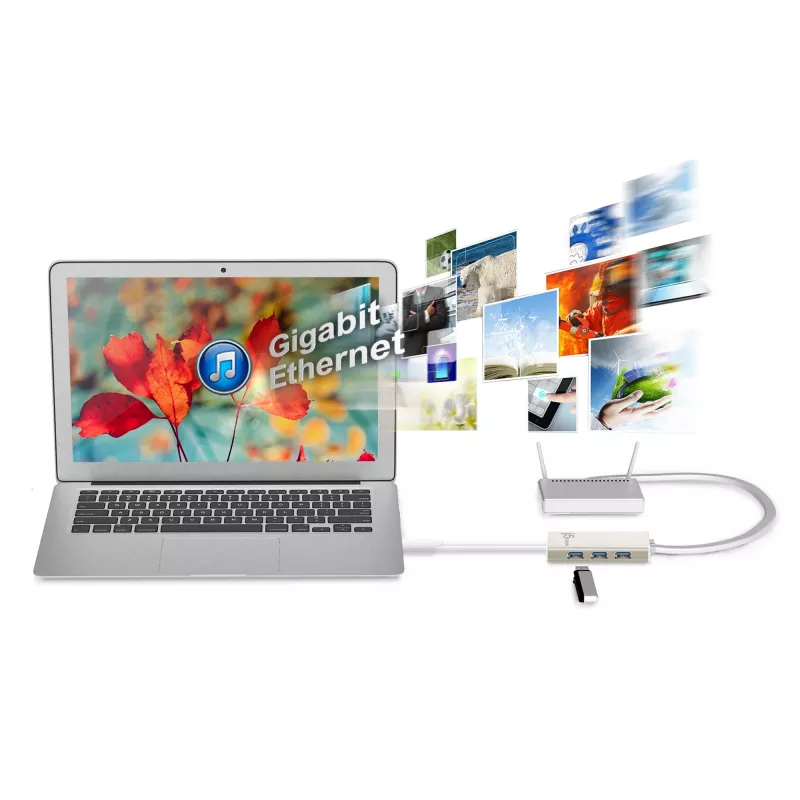 j5create JCH471 USB-C™ Gigabit Ethernet i Hub Multi Adapter, metaliczny szampański