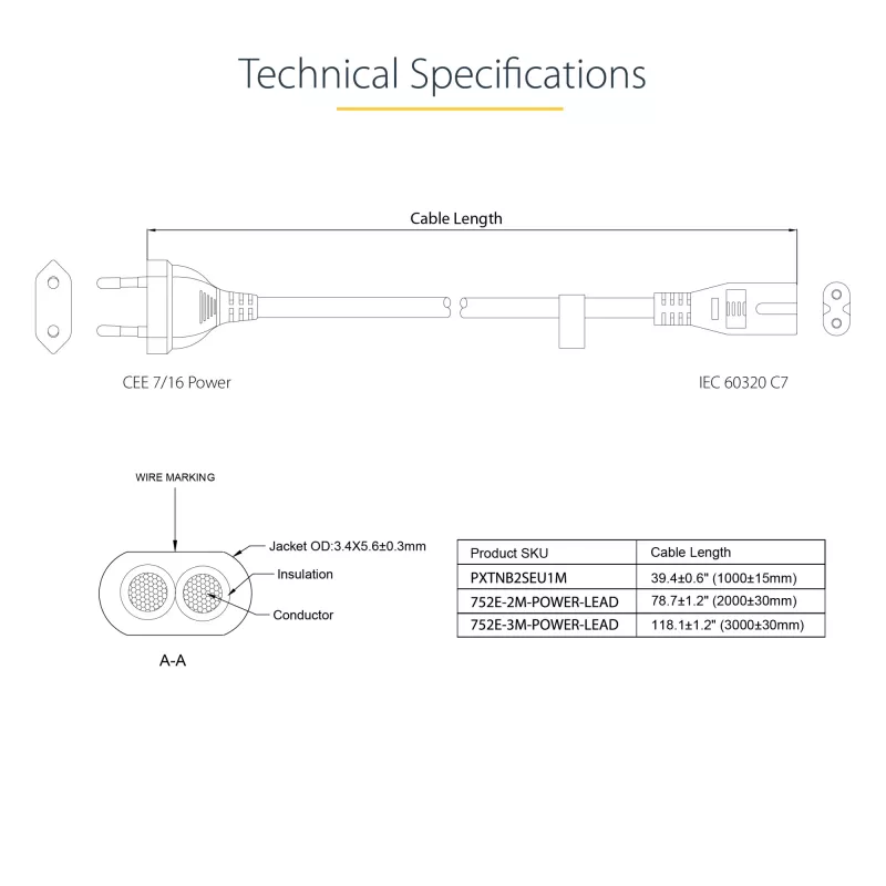 StarTech.com 3m (10ft) przewód zasilający do laptopa, wtyk EU na C7, 2,5A 250V, 18AWG, przewód zamienny do laptopa, kabel zasilający do drukarki, przewód ładowarki do laptopa, przewód do zasilacza laptopa, czarny