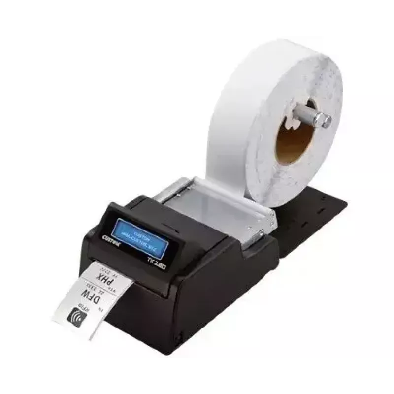 Drukarka etykiet CUSTOM TK180 — transfer termiczny, 300×300 DPI, 200 mm/s, maks. szerokość papieru 82,5 mm, przewodowy Ethernet, czarna