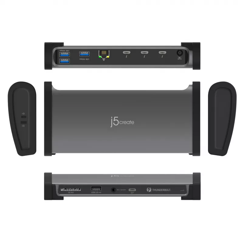 j5create JTD562 - 8K Thunderbolt™ 4 Docking Station - EU, Przewodowa, Thunderbolt 4, 96 W, 3,5 mm, 10,100,1000 Mbit/s, Szary