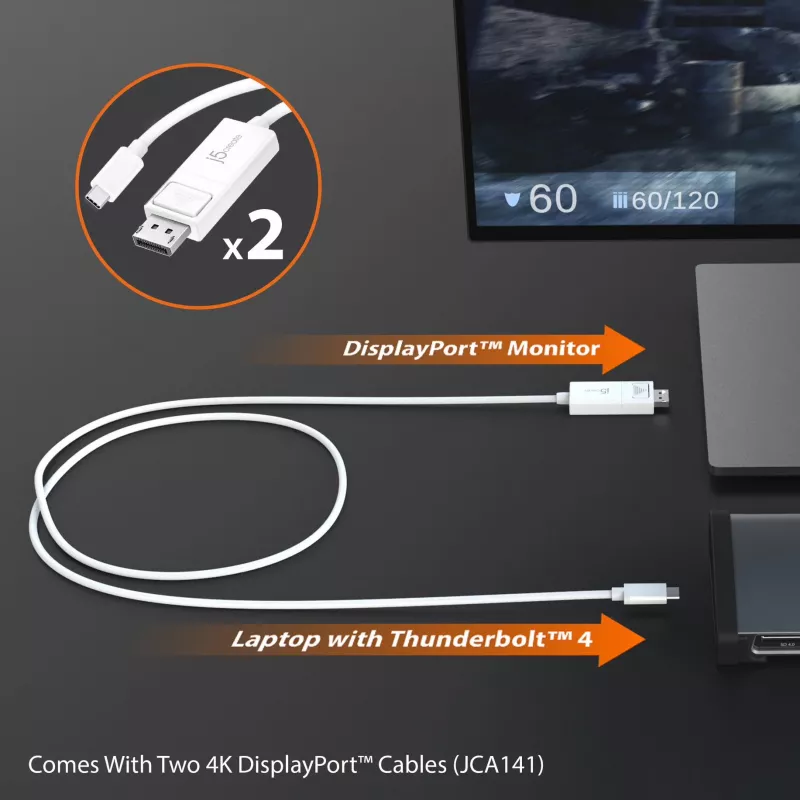 j5create JTD562 - 8K Thunderbolt™ 4 Docking Station - EU, Przewodowa, Thunderbolt 4, 96 W, 3,5 mm, 10,100,1000 Mbit/s, Szary