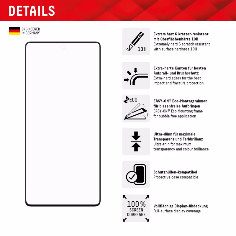 Displex Full Cover Screen Protector (10H) do Google Pixel 7 Pro, Eco Mounting Frame, Pełne Pokrycie