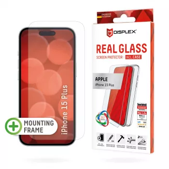 Displex Szkło Ochronne + Etui do Apple iPhone 15 Plus, Eko Ramka Montażowa, odporne na zarysowania