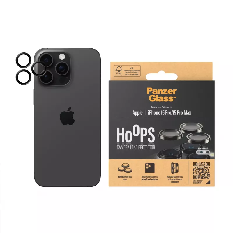 PanzerGlass ® Hoops® Metalowa osłona obiektywu aparatu Czarna iPhone 15 Pro | 15 Pro Max