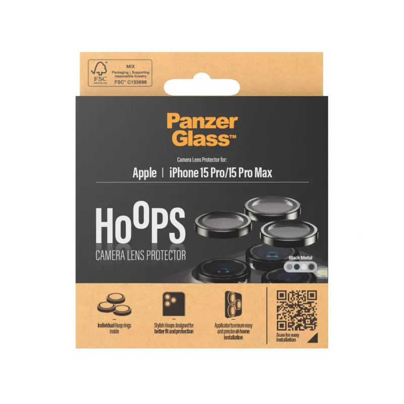 PanzerGlass ® Hoops® Metalowa osłona obiektywu aparatu Czarna iPhone 15 Pro | 15 Pro Max