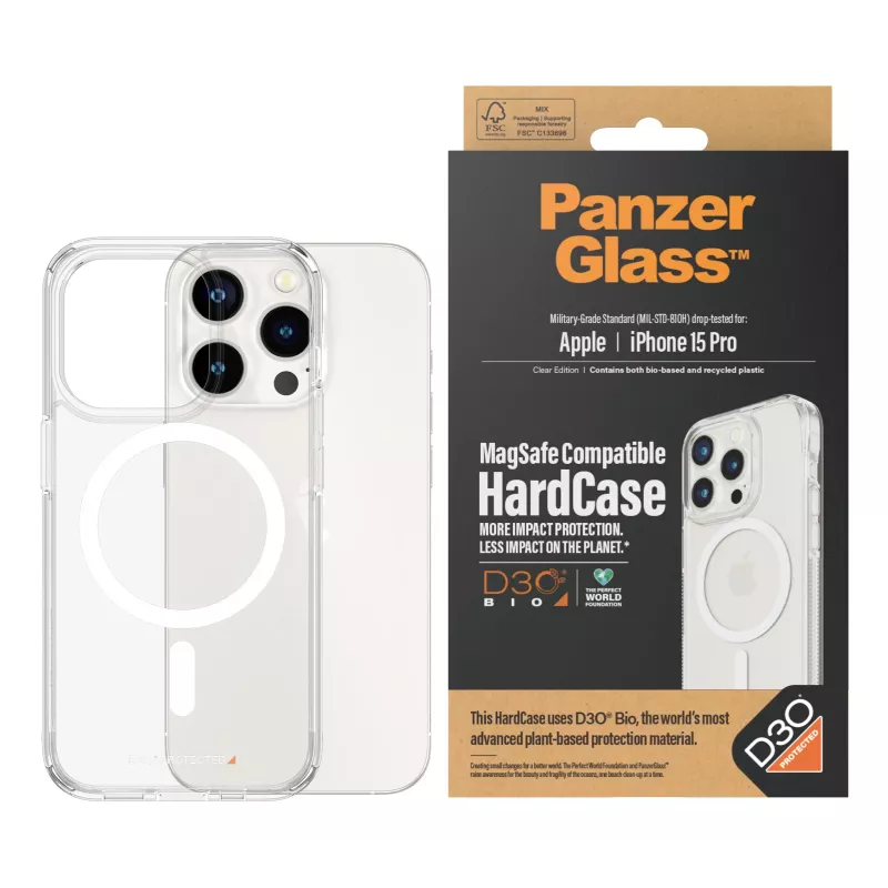 PanzerGlass ® HardCase Transparent w. biały MagSafe & D3O® iPhone 15 Pro