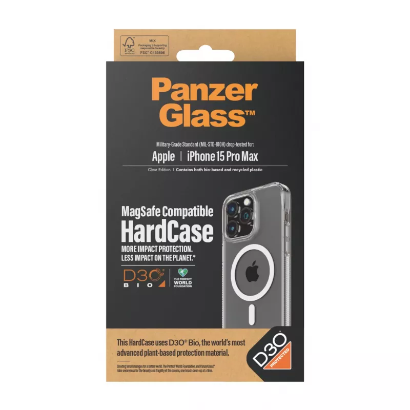 PanzerGlass ® HardCase Transparent z białym MagSafe i D3O® do iPhone 15 Pro Max