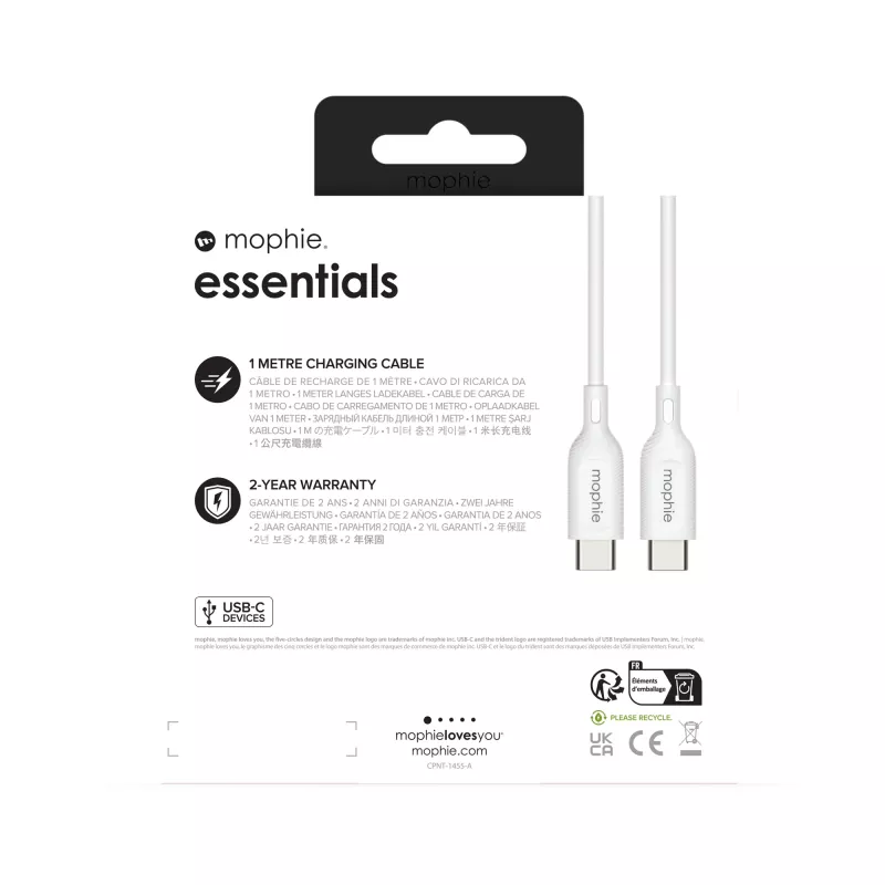 kable ładujące mophie essentials | Kabel USB 1M USB 2.0 USB C Biały