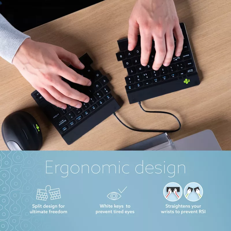 Klawiatura ergonomiczna R-Go Tools R-Go Split Break z oprogramowaniem do przerw, ergonomiczna klawiatura dzielona, QWERTZ (DE), Bluetooth, czarna