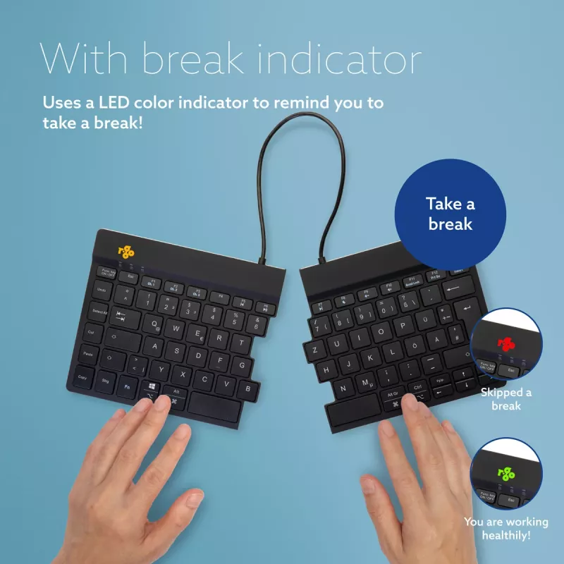 Klawiatura ergonomiczna R-Go Tools R-Go Split Break z oprogramowaniem do przerw, ergonomiczna klawiatura dzielona, QWERTZ (DE), Bluetooth, czarna
