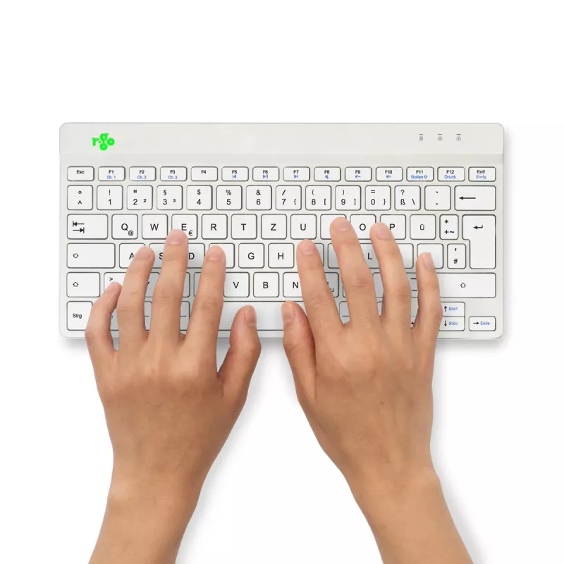 Ergonomiczna klawiatura R-Go Tools R-Go Compact Break, kompaktowa klawiatura z oprogramowaniem do przerw, QWERTZ (DE), Bluetooth, biała