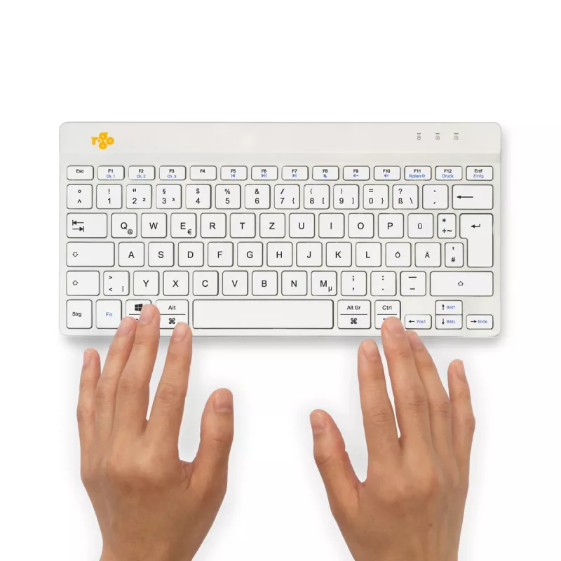 Ergonomiczna klawiatura R-Go Tools R-Go Compact Break, kompaktowa klawiatura z oprogramowaniem do przerw, QWERTZ (DE), Bluetooth, biała