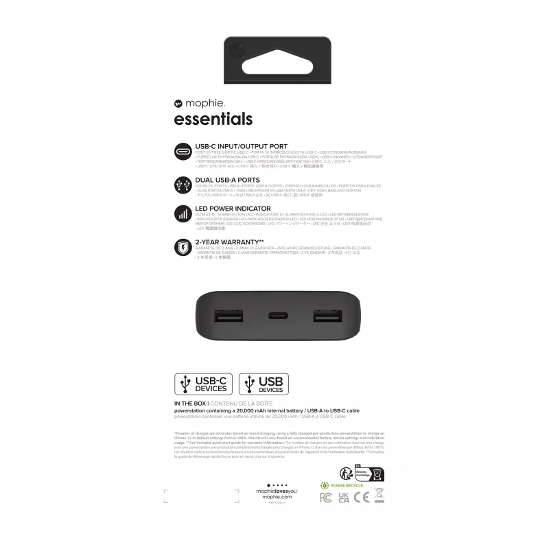 mophie essentials powerstation 20K 20000 mAh Czarny