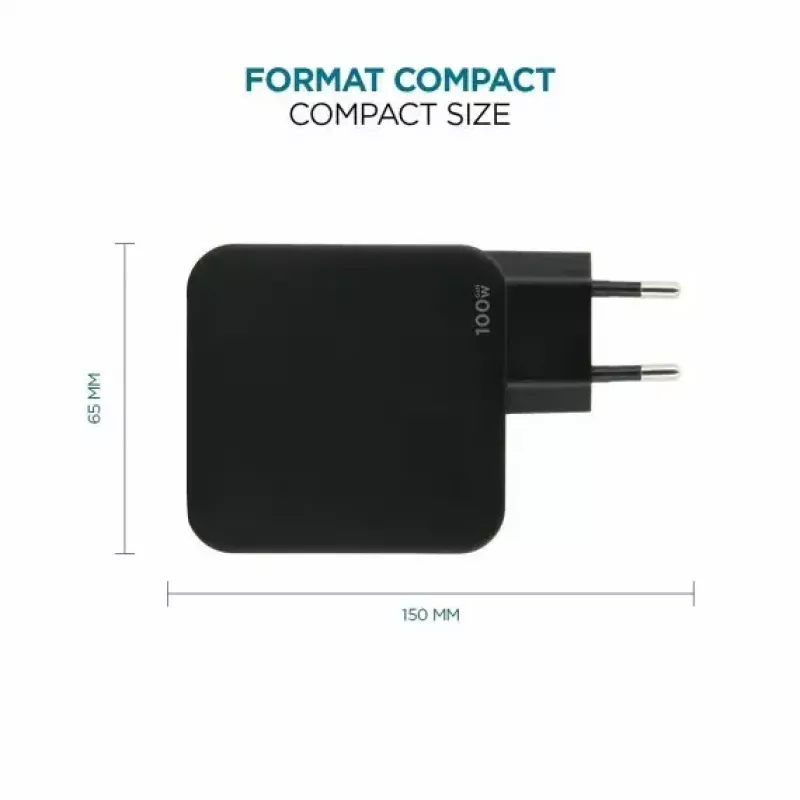 Ravanson Mobilis Ładowarka 100W GaN 2×USB‑C + 1×USB‑A AC wewnętrzna — do laptopa, smartfona, tabletu — Czarny