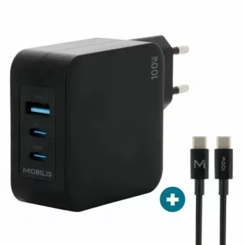 Ravanson Mobilis Ładowarka 100W GaN 2×USB‑C + 1×USB‑A AC wewnętrzna — do laptopa, smartfona, tabletu — Czarny