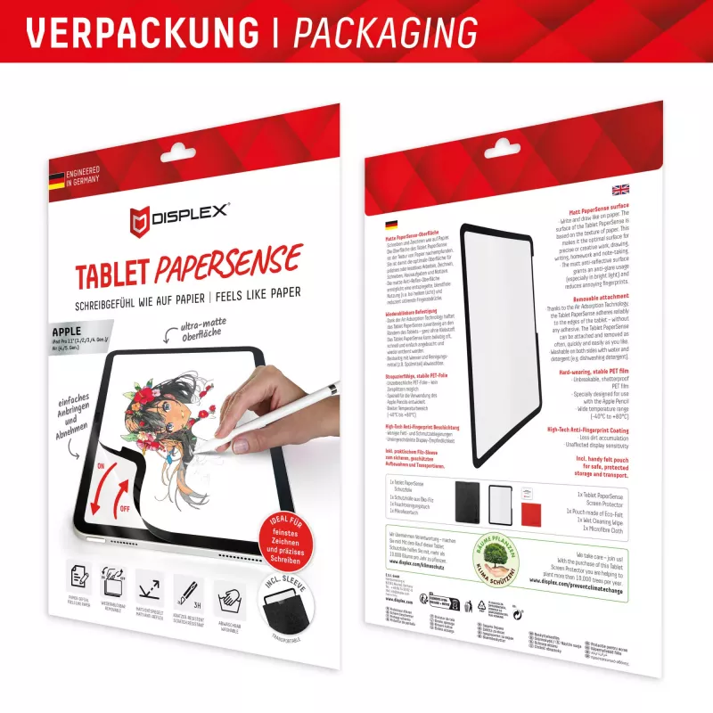 Displex TABLET PAPERSENSE do iPad Pro 11'' (1./2./3./4. gen.)/Air (4./5. gen.), zdejmowana folia do pisania lub rysowania z Paper Feeling