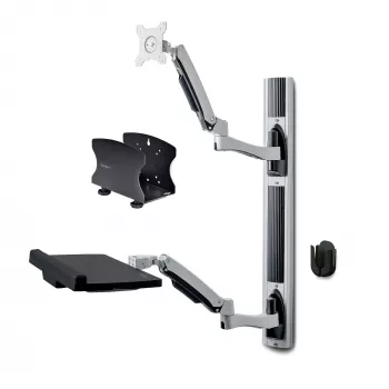 StarTech.com Wall Mount Workstation, Uchwyt VESA do monitorów 32 cale, w pełni przegubowy pojedynczy uchwyt na monitor i tacka na klawiaturę z uchwytem na komputer stacjonarny/PC, biurko stojące