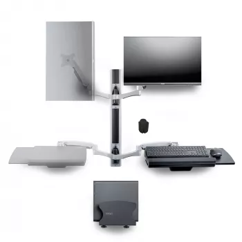 StarTech.com Wall Mount Workstation, Uchwyt VESA do monitorów 32 cale, w pełni przegubowy pojedynczy uchwyt na monitor i tacka na klawiaturę z uchwytem na komputer stacjonarny/PC, biurko stojące