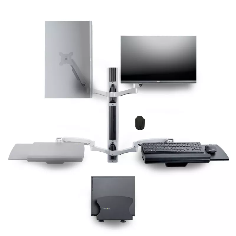 StarTech.com Wall Mount Workstation, Uchwyt VESA do monitorów 32 cale, w pełni przegubowy pojedynczy uchwyt na monitor i tacka na klawiaturę z uchwytem na komputer stacjonarny/PC, biurko stojące
