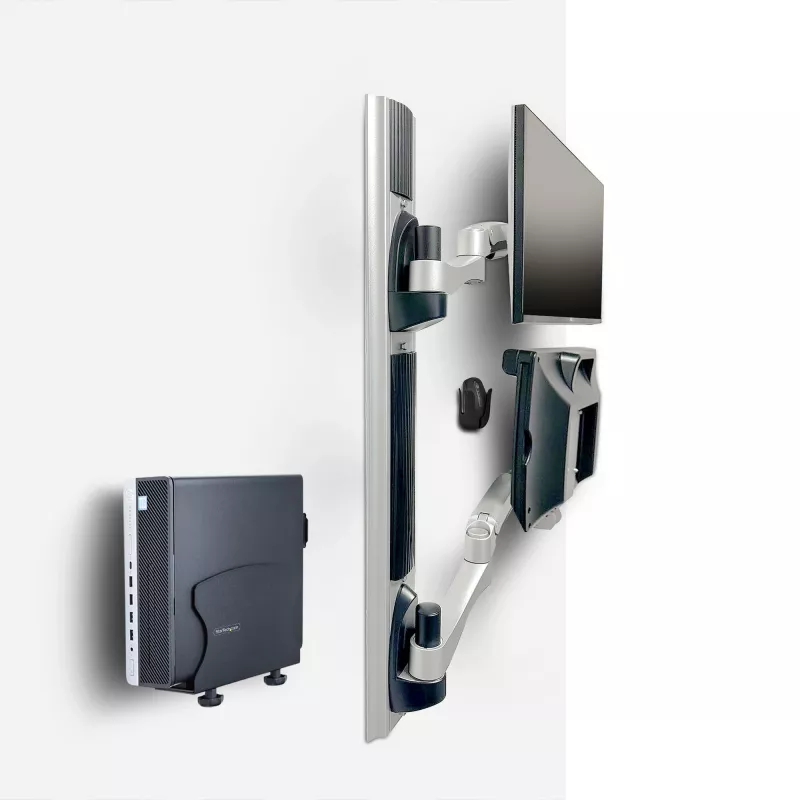 StarTech.com Wall Mount Workstation, Uchwyt VESA do monitorów 32 cale, w pełni przegubowy pojedynczy uchwyt na monitor i tacka na klawiaturę z uchwytem na komputer stacjonarny/PC, biurko stojące