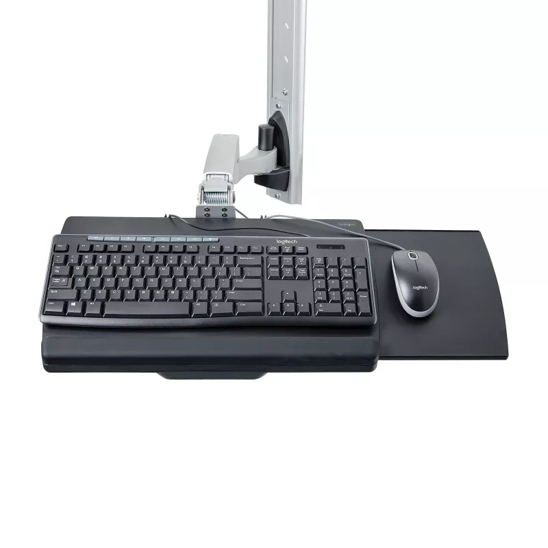 StarTech.com Wall Mount Workstation, Uchwyt VESA do monitorów 32 cale, w pełni przegubowy pojedynczy uchwyt na monitor i tacka na klawiaturę z uchwytem na komputer stacjonarny/PC, biurko stojące