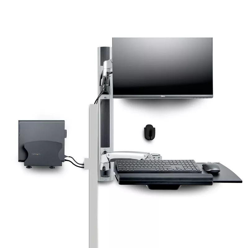 StarTech.com Wall Mount Workstation, Uchwyt VESA do monitorów 32 cale, w pełni przegubowy pojedynczy uchwyt na monitor i tacka na klawiaturę z uchwytem na komputer stacjonarny/PC, biurko stojące