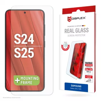 Displex Ochrona ekranu (10H) do Samsung Galaxy S24/S25, ramka montażowa Eco, odporny na zarysowania