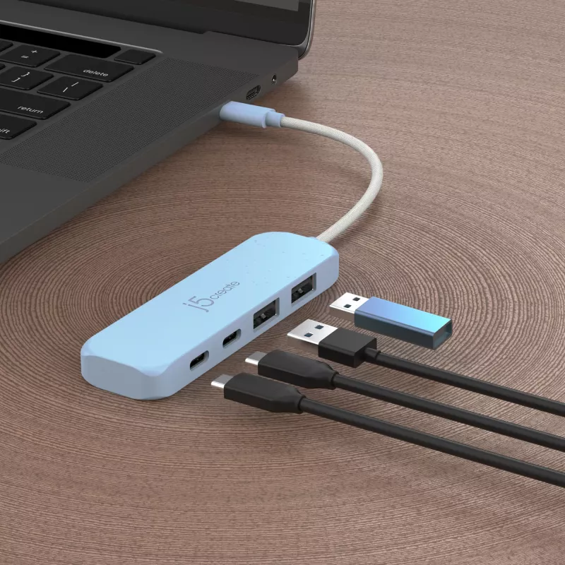 Ekologiczny koncentrator USB-C do 4 portów Type-C i Type-A Gen 2 j5create