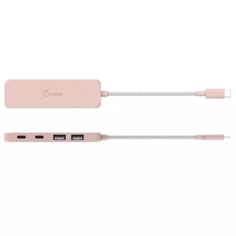 Koncentrator USB-C j5create JCH342ER-N 4-portowy Typu-C Typu-A Gen 2 10000 Mbit/s Różowy