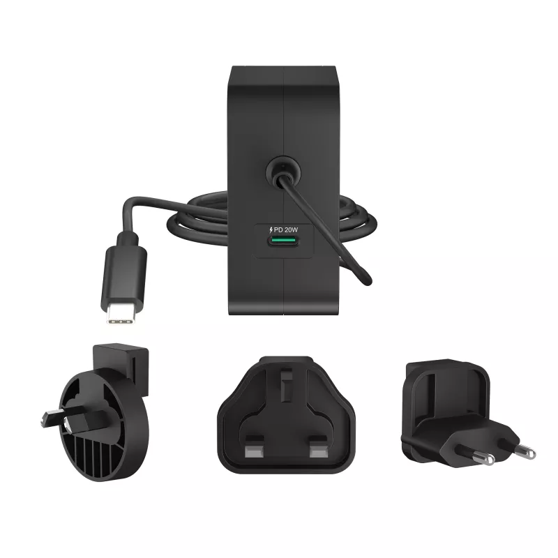 j5create 102W GaN PD USB-C 2-Portowa ładowarka z wymiennymi wtyczkami AC