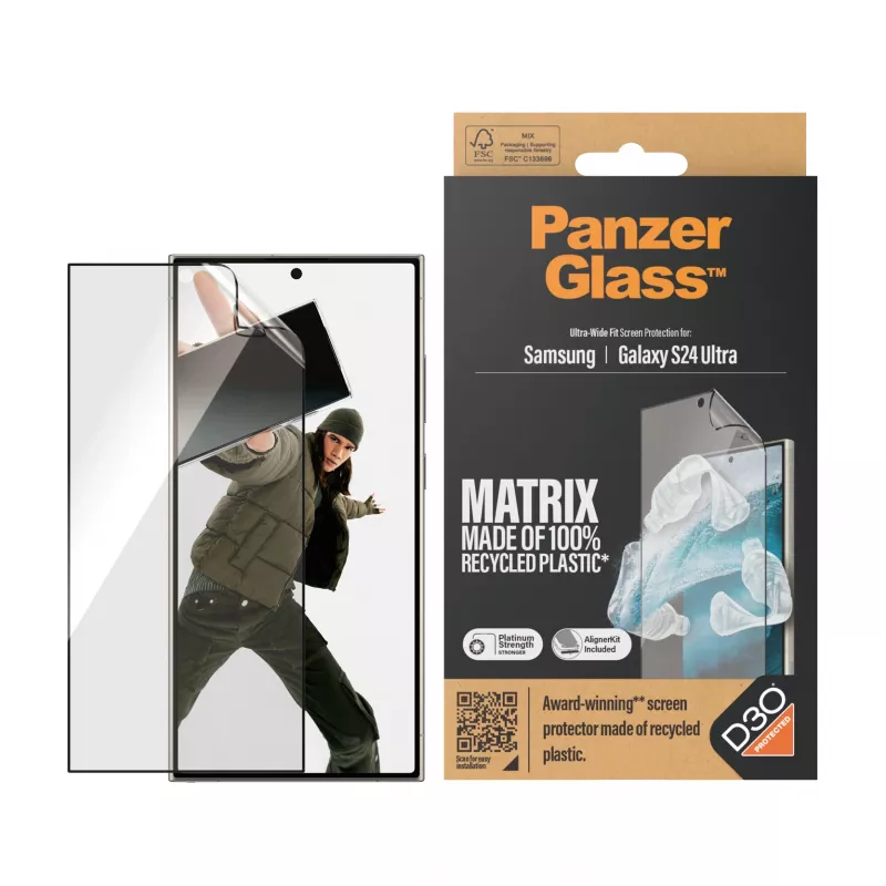 PanzerGlass ® ECO MATRIX Szkło Ochronne z D3O® Samsung Galaxy S24 Ultra | Ultra-Wide Fit z AlignerKit