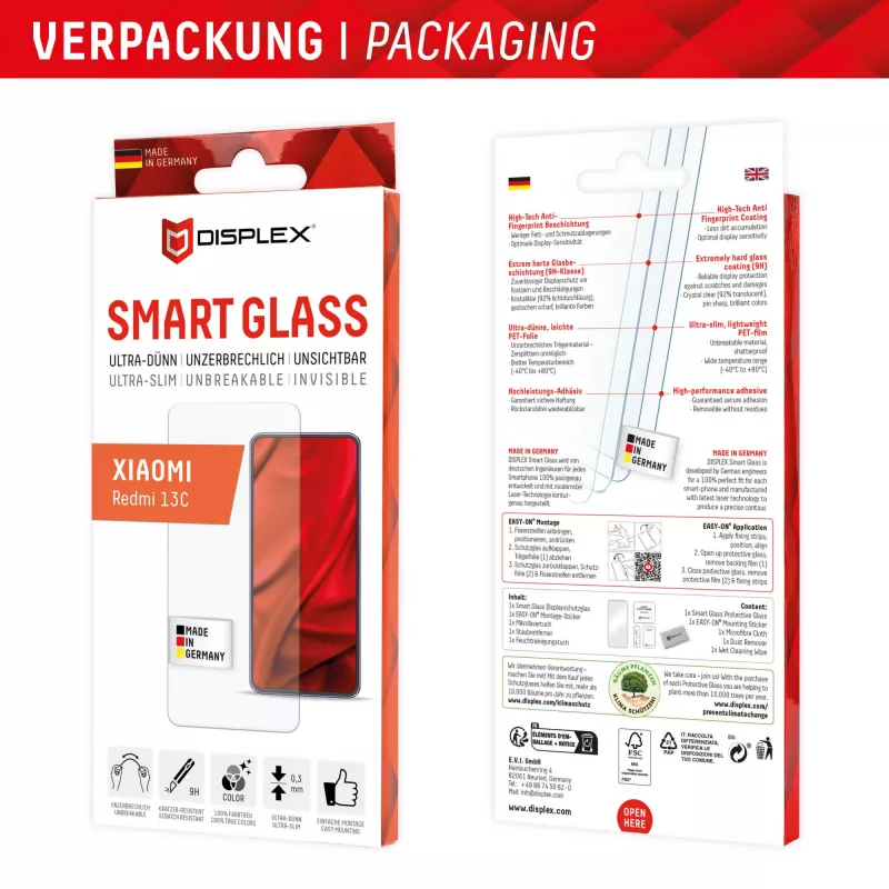 Displex Smart Glass (9H) do Xiaomi Redmi 13C, naklejka montażowa, niezniszczalne