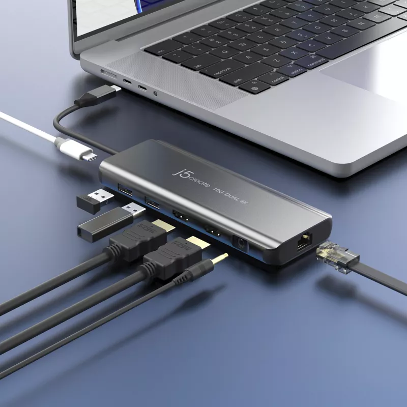 j5create JCD398 USB-C® Mini stacja dokująca Dual 4K HDMI™ 10 Gb/s, Czarna