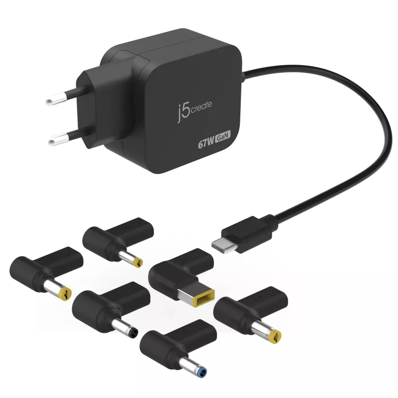 j5create JUP1565DC 67W GaN PD USB-C® Mini ładowarka z 6 typami złączy DC – EU, czarna