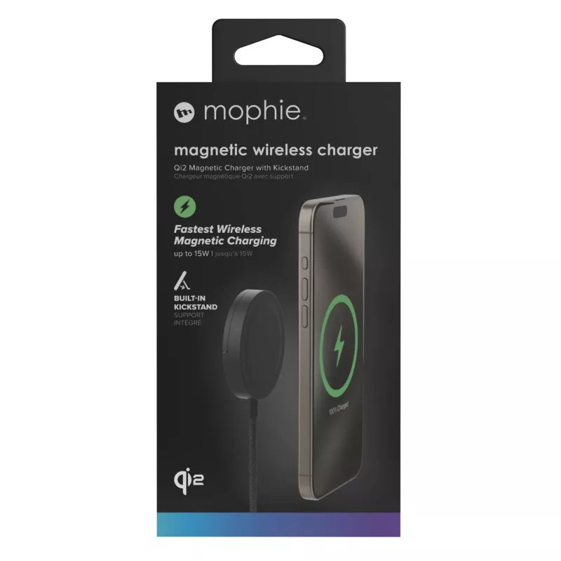 mophie Qi2 Magnetic Charger Smartphone Czarny USB Ładowanie bezprzewodowe Szybkie ładowanie Wewnętrzna
