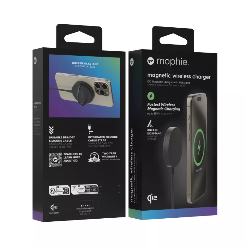 mophie Qi2 Magnetic Charger Smartphone Czarny USB Ładowanie bezprzewodowe Szybkie ładowanie Wewnętrzna