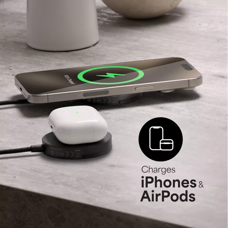 mophie Qi2 Magnetic Charger Smartphone Czarny USB Ładowanie bezprzewodowe Szybkie ładowanie Wewnętrzna