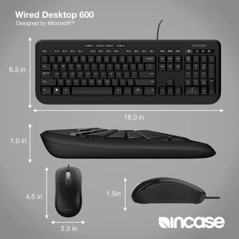 Incase Designed by Microsoft Wired Desktop 600 klawiatura Mysz w zestawie USB QWERTY UK English Czarny