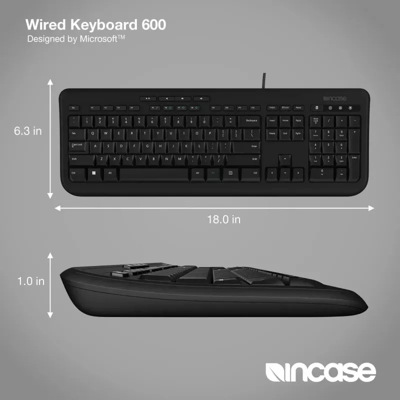 Przewodowa pełnowymiarowa klawiatura Incase Designed by Microsoft Wired 600 — USB, QWERTY, angielski (UK), czarna