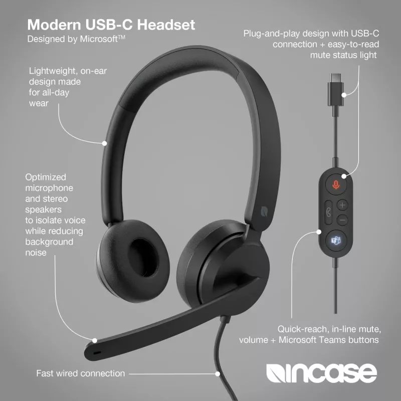 Incase Designed by Microsoft Modern USB-C Headset Wired Head-band Office/Call center USB Type-C Czarny