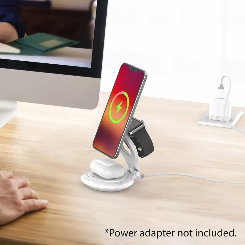 j5create Qi2 3-w-1 magnetyczna składana bezprzewodowa stacja ładująca do użytku wewnątrz pomieszczeń USB Smartwatch Słuchawki Smartphone