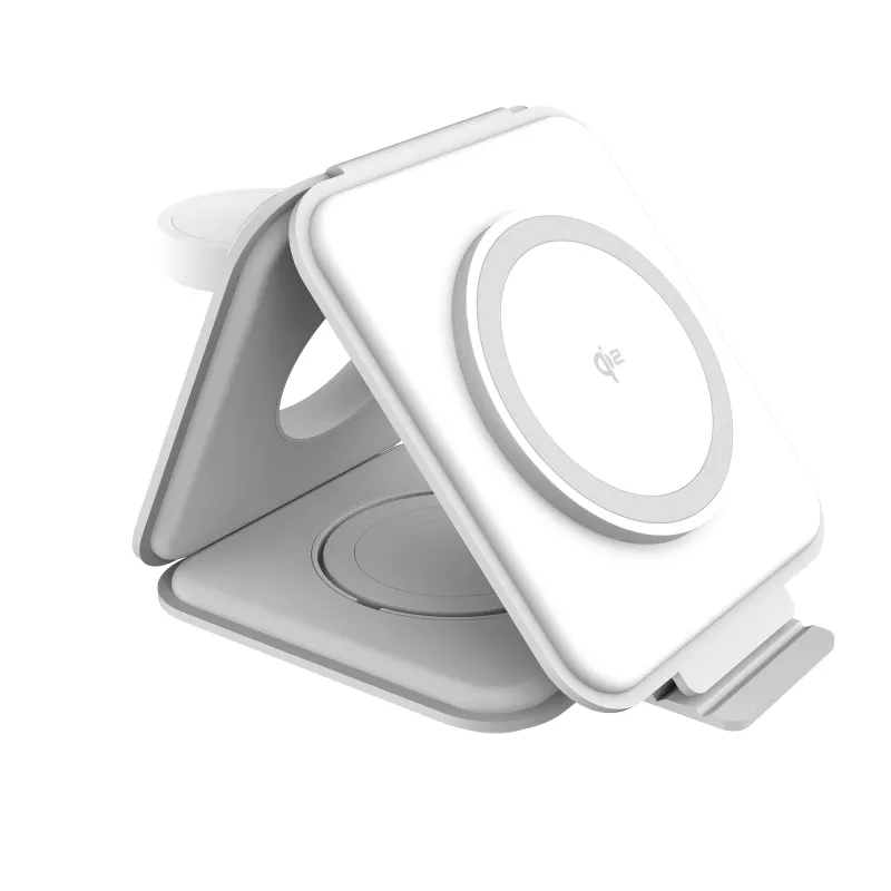 Stacja ładująca bezprzewodowa podróżna magnetyczna j5create Qi2 3-w-1 do użytku wewnętrznego USB szybkie ładowanie biała