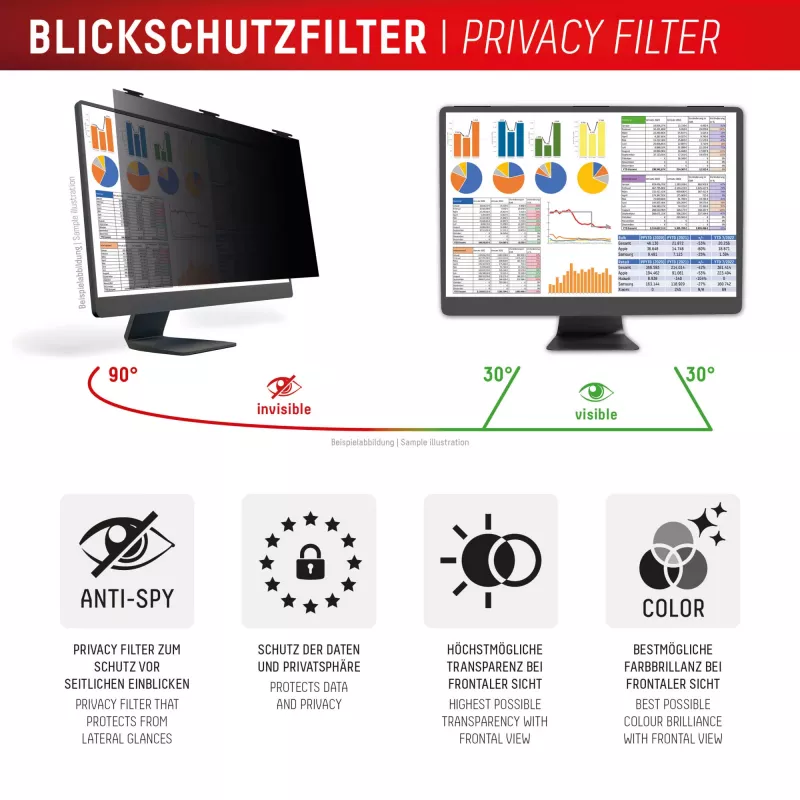 Dwukierunkowy filtr prywatyzujący Displex PRIVACY SAFE 21,5 cala 16:9 błyszczący/matowy